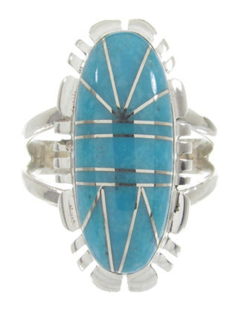 Southwest Sterling Silver And Turquoise Inlay Ring Size 5-3/4 IS61616